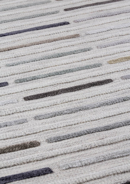 Hand Woven Playful High-Low Line Kea Khema 5 Grey Area Rug Carpet