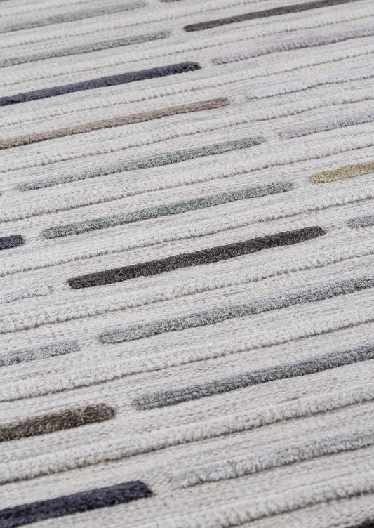 Hand Woven Playful High-Low Line Kea Khema 5 Grey Area Rug Carpet