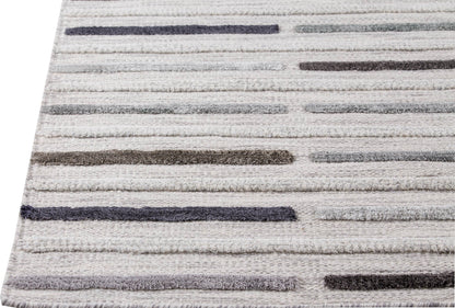 Hand Woven Playful High-Low Line Kea Khema 5 Grey Area Rug Carpet