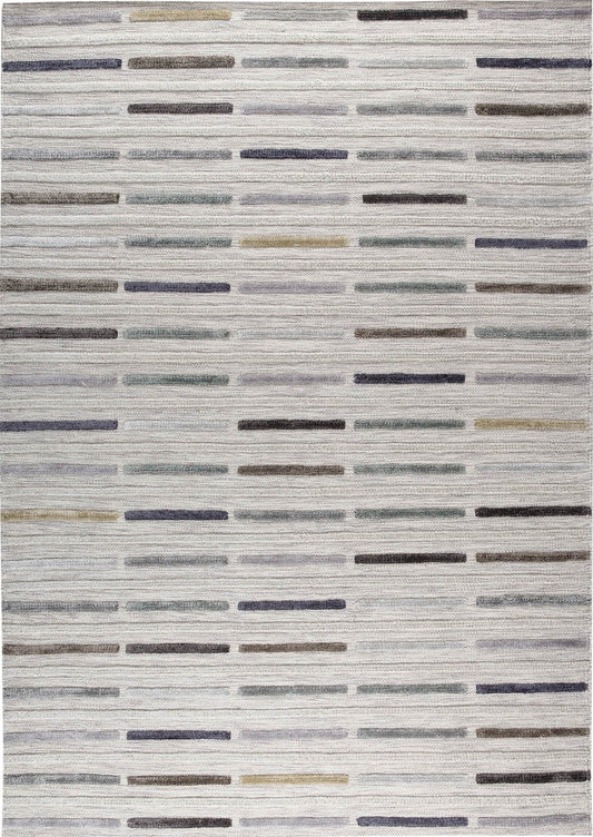 Hand Woven Playful High-Low Line Kea Khema 5 Grey Area Rug Carpet