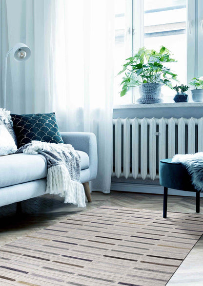 Hand Woven Playful High-Low Line Kea Khema 5 Grey Area Rug Carpet