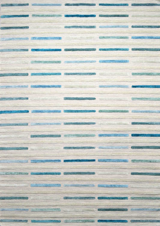 Hand Woven Playful High-Low Line Kea Khema 5 Turquoise Area Rug Carpet