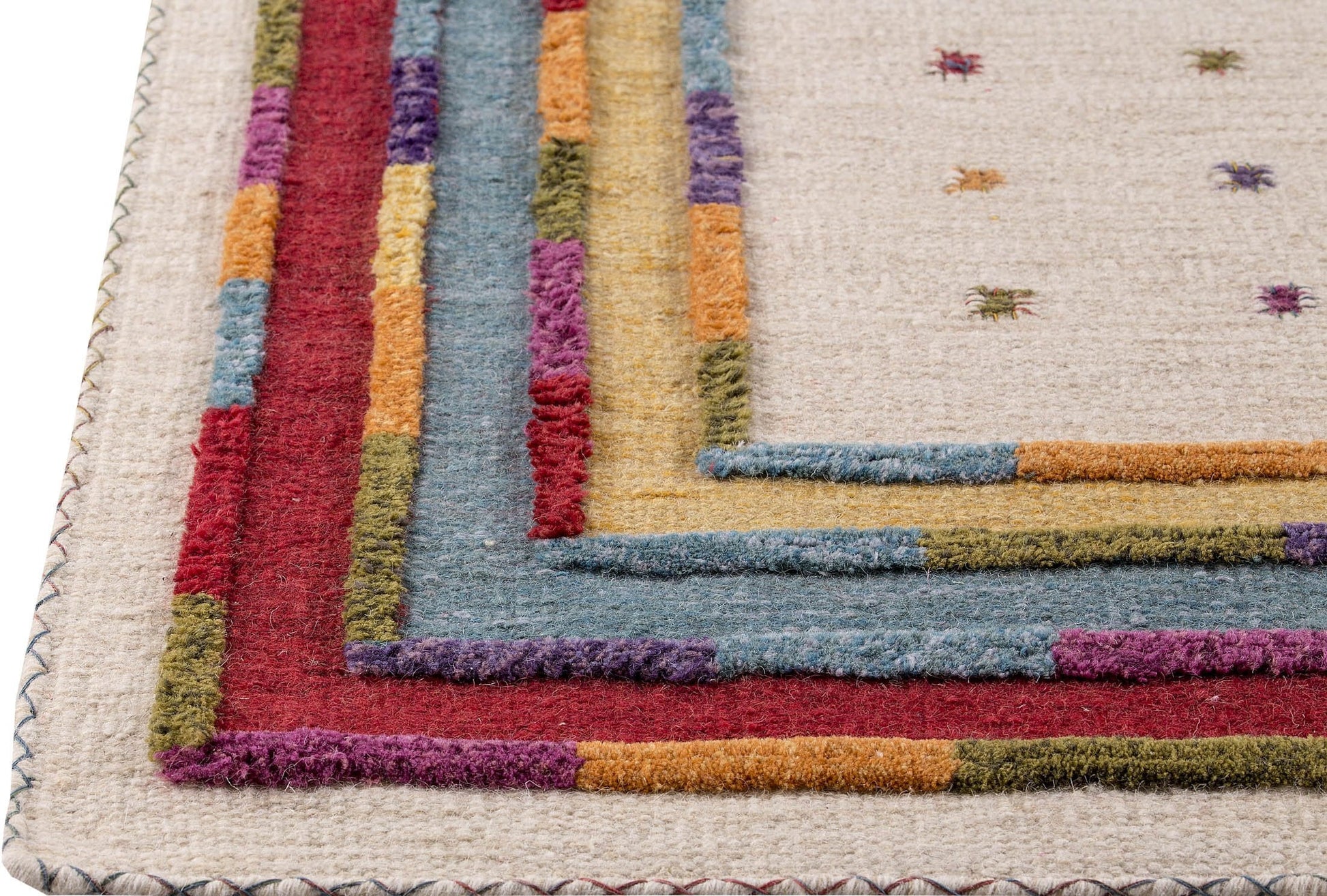 Hand Woven High-Low Border Kea Khema 6 White/Multi Area Rug Carpet