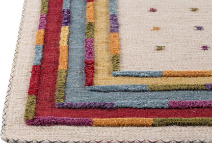 Hand Woven High-Low Border Kea Khema 6 White/Multi Area Rug Carpet
