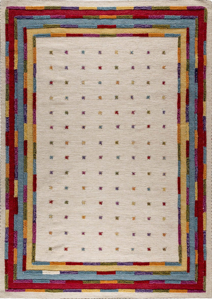 Hand Woven High-Low Border Kea Khema 6 White/Multi Area Rug Carpet