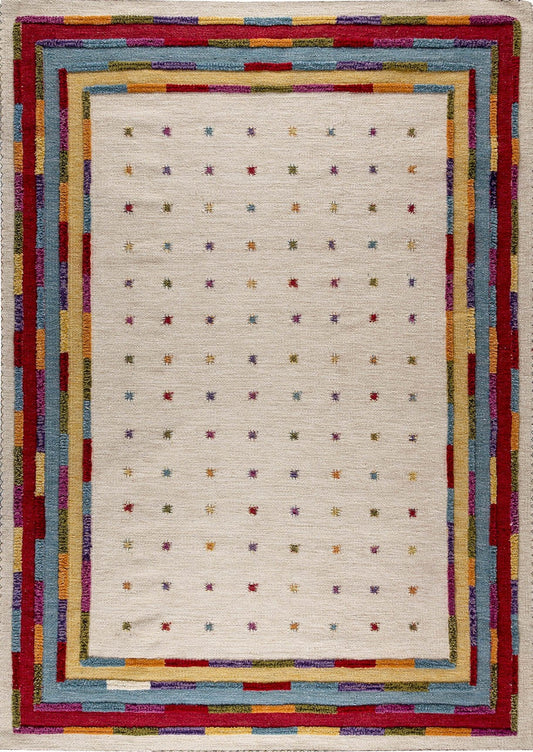 Hand Woven High-Low Border Kea Khema 6 White/Multi Area Rug Carpet