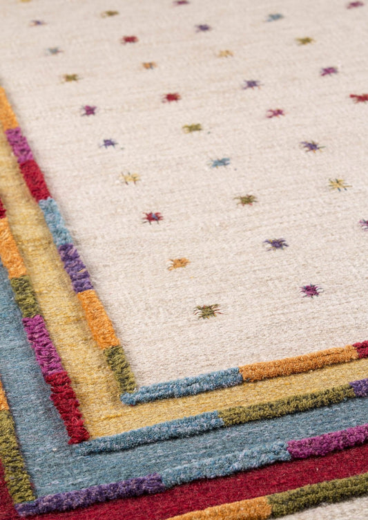 Hand Woven High-Low Border Kea Khema 6 White/Multi Area Rug Carpet
