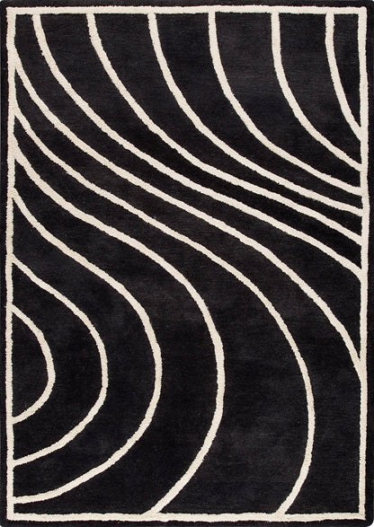 Contemporary Abstract Wave Look  Blanc Lake Placid Charcoal Area Rug Carpet