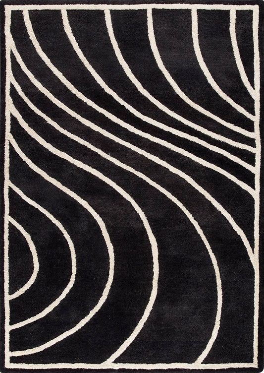 Contemporary Abstract Wave Look  Blanc Lake Placid Charcoal Area Rug Carpet