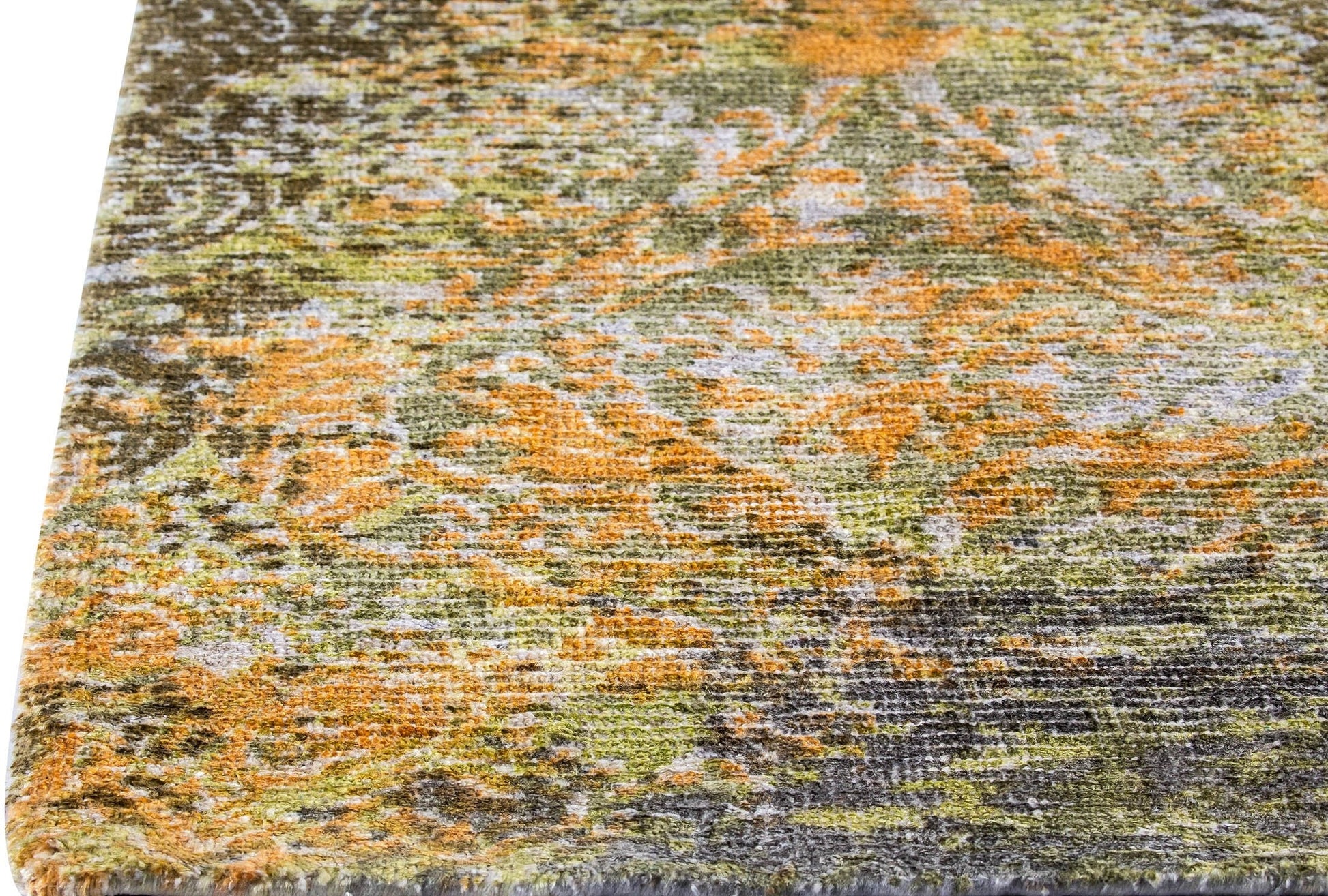 Modern Contemporary Shah Mehran Green/Orange Area Rug Carpet