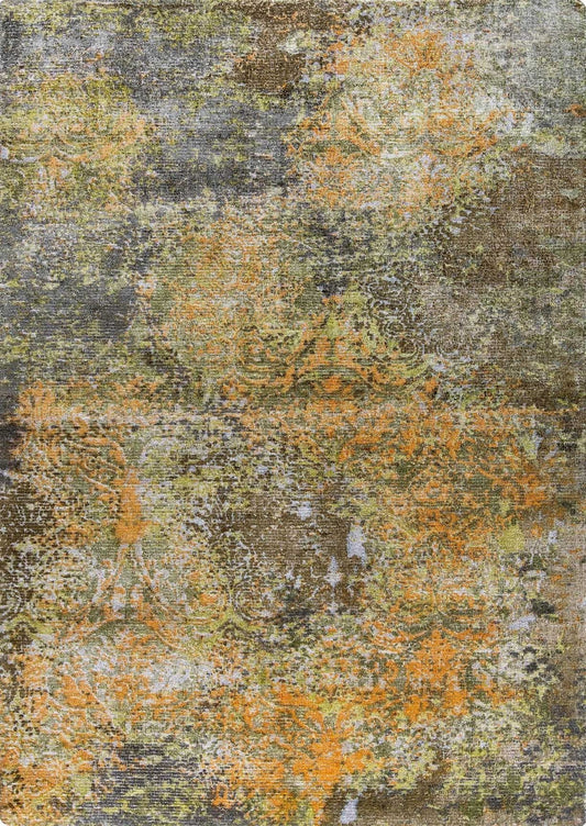 Modern Contemporary Shah Mehran Green/Orange Area Rug Carpet