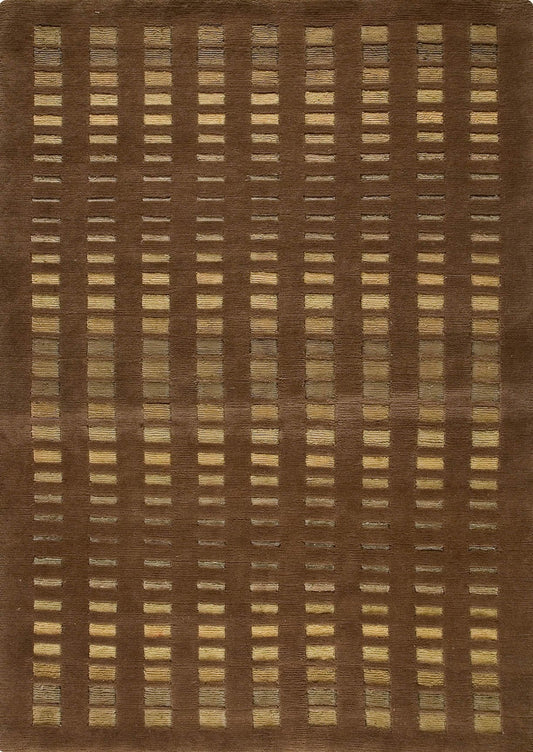 Hand Knotted Pico Merano Geo Box Contemporary Brown Area Rug Carpet