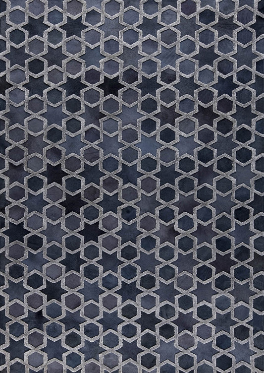 Luxury Geometric Contemporary Handmade Leather Tufted Rio Nihal Grey Area Rug Carpet