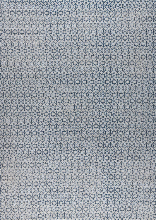Modern Contemporary Geometric Mariam Norman Blue Wool Area Rug Carpet