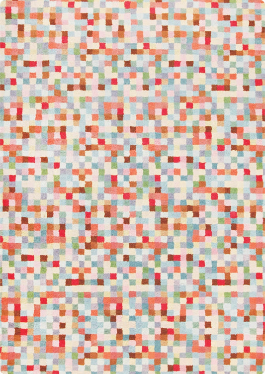 Pixilation Geo Hand Tufted Blanc Optima Corel Area Rug Carpet