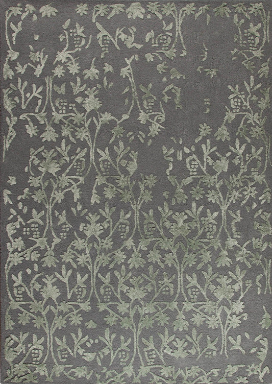 Transitional Floral Hand Tufted Blanc Santoor Grey Area Rug Carpet