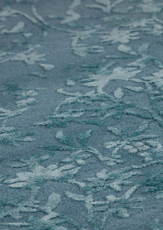 Transitional Floral Hand Tufted Blanc Santoor Turquoise Area Rug Carpet