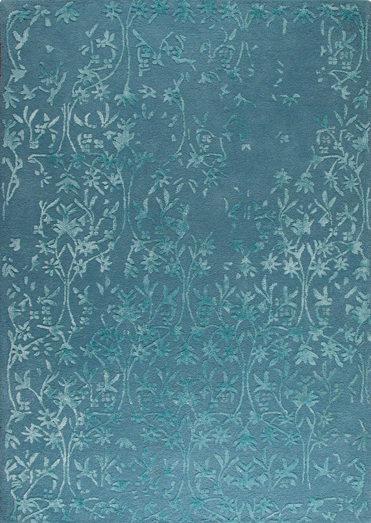Transitional Floral Hand Tufted Blanc Santoor Turquoise Area Rug Carpet