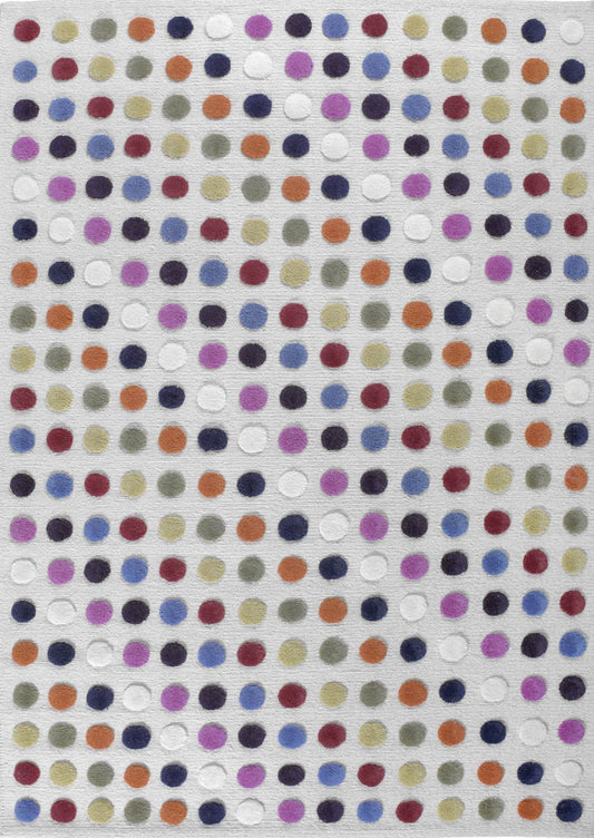 Hand-Knotted Pico Smarties Geometric Contemporary White/Multi Area Rug Carpet
