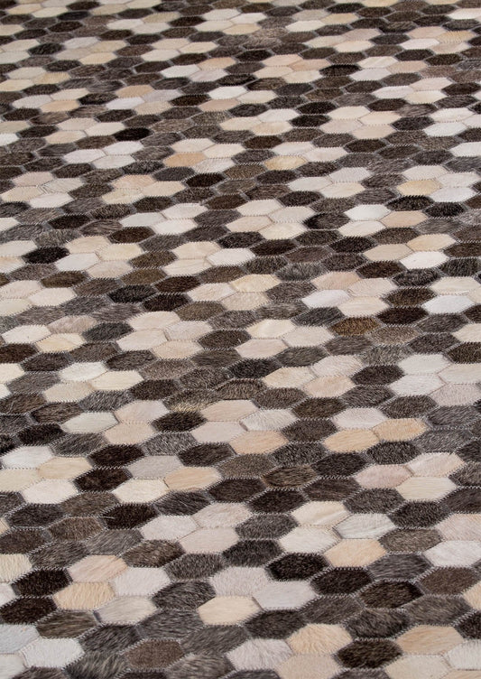 Luxury Geometric Contemporary Handmade Leather Gau Star Grey/White Area Rug Carpet