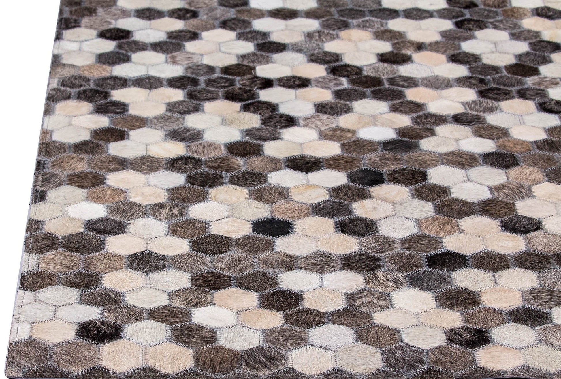Luxury Geometric Contemporary Handmade Leather Gau Star Grey/White Area Rug Carpet