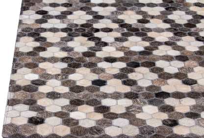 Luxury Geometric Contemporary Handmade Leather Gau Star Grey/White Area Rug Carpet