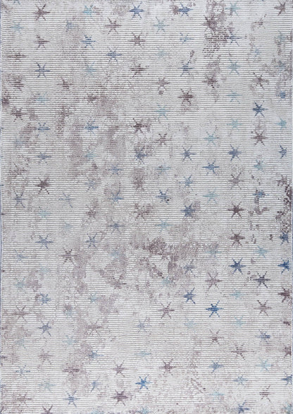 Contemporary Modern Abstract Star Shah Terni Grey/Turquoise Area Rug Carpet