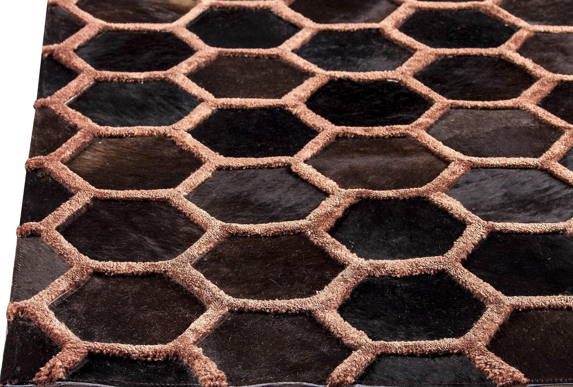 Luxury Geometric Contemporary Leather Handmade Tufted Rio Vega Beige/Brown Area Rug Carpet