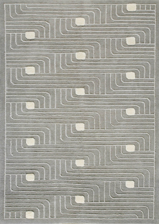 Hand Knotted Pico Verona Geometric Contemporary Grey Area Rug Carpet
