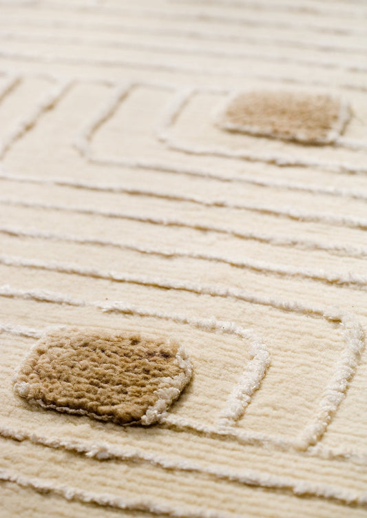 Hand Knotted Pico Verona Geometric Contemporary White Area Rug Carpet