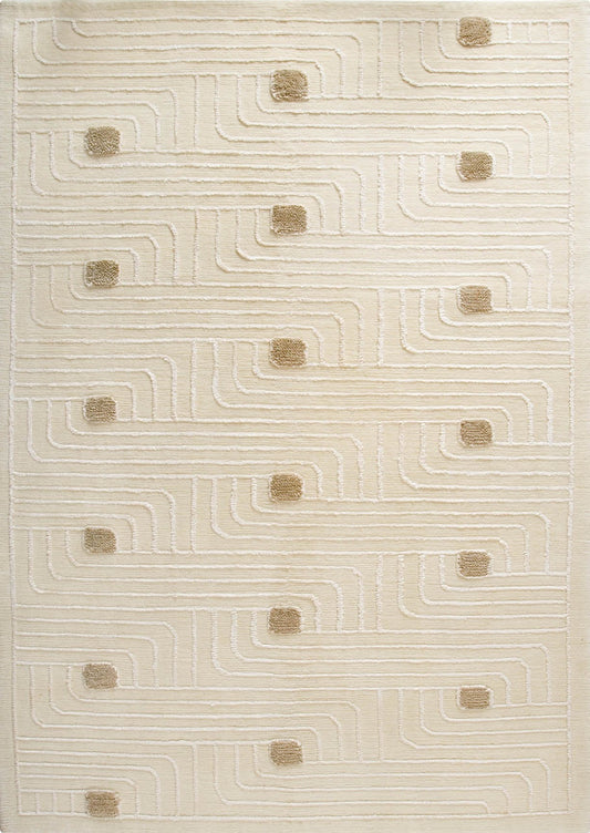 Hand Knotted Pico Verona Geometric Contemporary White Area Rug Carpet