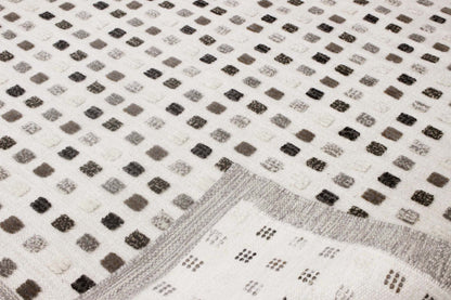 Hand-Woven High Low Geometric Border Khema1 Light Grey Area Rug Carpet 